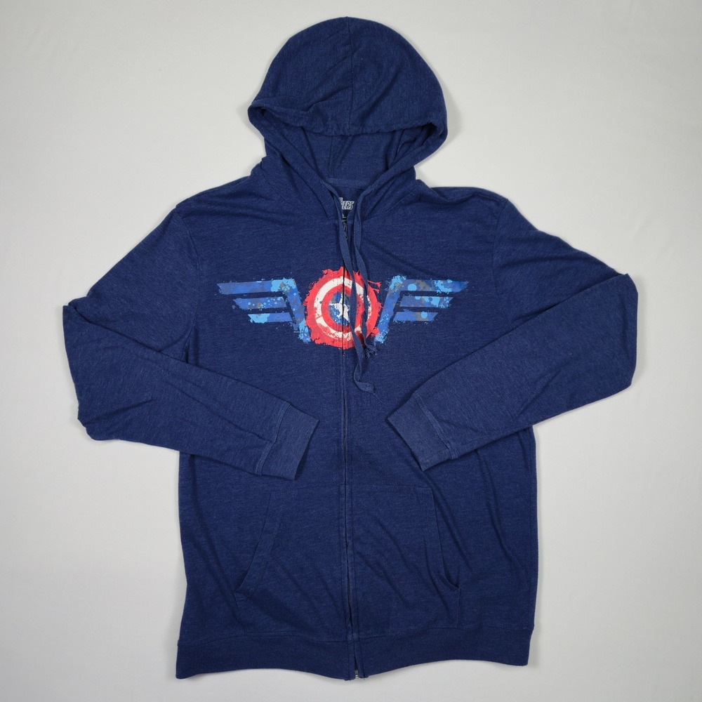 Marvel Avengers Captain America Blue Zip Hoodie Men's Large‎ Lightweight